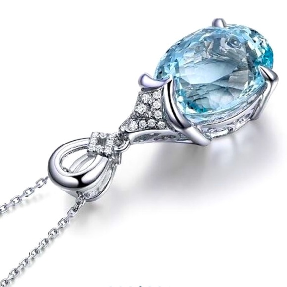 Dazzling Aquamarine 925 Sterling Silver 20” Drop Pendant Women’s Necklace - Picture 3 of 8